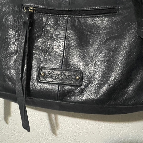 LUCKY BRAND Leather Patchwork black Whipstitch Crossbody Boho Style Bag - Picture 10 of 10